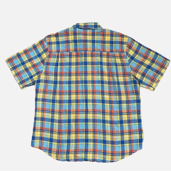 Alan Flusser Linen Blend Colorful Plaid Short Sleeve Camp Shirt Men's XL - Picture 2 of 7